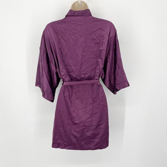 Be Wicked NEW Womens 1947 Getting Ready Satin Robe Front Sash Tie XL Purple - Picture 4 of 7